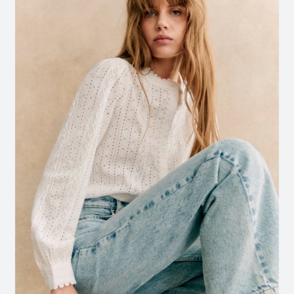 Sezane Tops - Sezane Marinette Shirt Eyelet Lace Organic Cotton 42